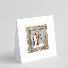 Load image into Gallery viewer, Basset Hound Tricolor Side View Square Greeting Cards -  Blank Note Cards – 8-Pack of Artist-Designed Cards with Envelopes
