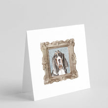 Load image into Gallery viewer, Basset Hound Tricolor Front View 3 Square Greeting Cards -  Blank Note Cards – 8-Pack of Artist-Designed Cards with Envelopes