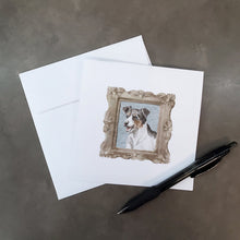Load image into Gallery viewer, Jack Russell Terrier Tricolor Smile Square Greeting Cards -  Blank Note Cards – 8-Pack of Artist-Designed Cards with Envelopes