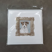 Load image into Gallery viewer, Jack Russell Terrier Tricolor Front View 2 Square Greeting Cards -  Blank Note Cards – 8-Pack of Artist-Designed Cards with Envelopes