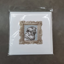 Load image into Gallery viewer, Pug Black Puppy Square Greeting Cards -  Blank Note Cards – 8-Pack of Artist-Designed Cards with Envelopes