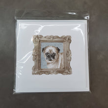 Load image into Gallery viewer, Pug Fawn Puppy 2 Square Greeting Cards -  Blank Note Cards – 8-Pack of Artist-Designed Cards with Envelopes