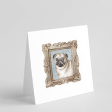 Load image into Gallery viewer, Pug Fawn Front View 2 Square Greeting Cards -  Blank Note Cards – 8-Pack of Artist-Designed Cards with Envelopes