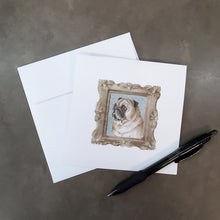 Load image into Gallery viewer, Pug Fawn Side View Square Greeting Cards -  Blank Note Cards – 8-Pack of Artist-Designed Cards with Envelopes