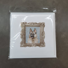 Load image into Gallery viewer, German Shepherd Front View 2 Square Greeting Cards -  Blank Note Cards – 8-Pack of Artist-Designed Cards with Envelopes