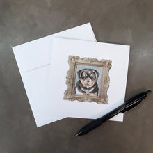 Load image into Gallery viewer, Rottweiler Puppy Smile Square Greeting Cards -  Blank Note Cards – 8-Pack of Artist-Designed Cards with Envelopes