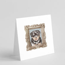 Load image into Gallery viewer, Rottweiler Puppy Smile Square Greeting Cards -  Blank Note Cards – 8-Pack of Artist-Designed Cards with Envelopes