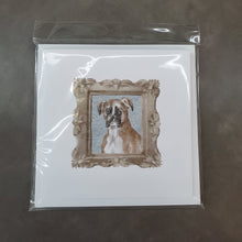 Load image into Gallery viewer, Boxer Fawn Listening Ear Square Greeting Cards -  Blank Note Cards – 8-Pack of Artist-Designed Cards with Envelopes