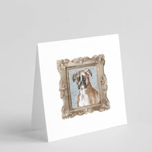 Load image into Gallery viewer, Boxer Fawn Listening Ear Square Greeting Cards -  Blank Note Cards – 8-Pack of Artist-Designed Cards with Envelopes