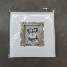 Load image into Gallery viewer, Schnauzer Grey Front View Square Greeting Cards -  Blank Note Cards – 8-Pack of Artist-Designed Cards with Envelopes