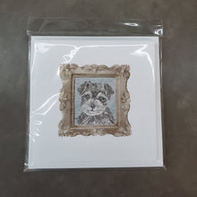 Load image into Gallery viewer, Schnauzer Grey Puppy Square Greeting Cards -  Blank Note Cards – 8-Pack of Artist-Designed Cards with Envelopes