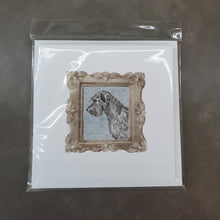 Load image into Gallery viewer, Schnauzer Grey Side View Square Greeting Cards -  Blank Note Cards – 8-Pack of Artist-Designed Cards with Envelopes