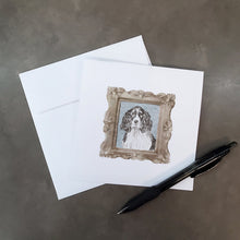 Load image into Gallery viewer, English Springer Spaniel Black White Front View Square Greeting Cards -  Blank Note Cards – 8-Pack of Artist-Designed Cards with Envelopes