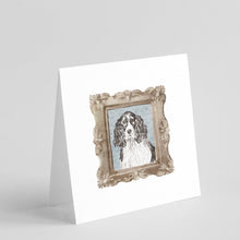 Load image into Gallery viewer, English Springer Spaniel Black White Front View Square Greeting Cards -  Blank Note Cards – 8-Pack of Artist-Designed Cards with Envelopes