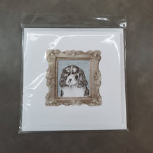 Load image into Gallery viewer, English Springer Spaniel Black White Puppy 2 Square Greeting Cards -  Blank Note Cards – 8-Pack of Artist-Designed Cards with Envelopes