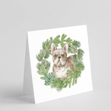 Load image into Gallery viewer, French Bulldog Fawn with Christmas Wreath Square Greeting Cards -  Blank Note Cards – 8-Pack of Artist-Designed Cards with Envelopes
