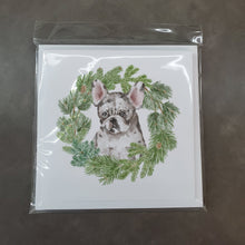 Load image into Gallery viewer, French Bulldog Puppy Pied with Christmas Wreath Square Greeting Cards -  Blank Note Cards – 8-Pack of Artist-Designed Cards with Envelopes