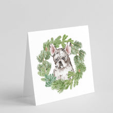 Load image into Gallery viewer, French Bulldog Puppy Pied with Christmas Wreath Square Greeting Cards -  Blank Note Cards – 8-Pack of Artist-Designed Cards with Envelopes
