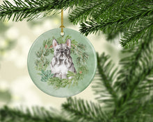 Load image into Gallery viewer, French Bulldog Blue Christmas Wreath Ceramic Ornament