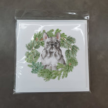Load image into Gallery viewer, French Bulldog Blue with Christmas Wreath Square Greeting Cards -  Blank Note Cards – 8-Pack of Artist-Designed Cards with Envelopes
