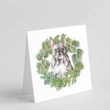 Load image into Gallery viewer, French Bulldog Blue with Christmas Wreath Square Greeting Cards -  Blank Note Cards – 8-Pack of Artist-Designed Cards with Envelopes