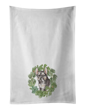 Load image into Gallery viewer, French Bulldog Puppy Black Christmas Wreath White Kitchen Towel Set of 2