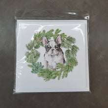 Load image into Gallery viewer, French Bulldog Black and White with Christmas Wreath Square Greeting Cards -  Blank Note Cards – 8-Pack of Artist-Designed Cards with Envelopes