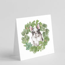 Load image into Gallery viewer, French Bulldog Black and White with Christmas Wreath Square Greeting Cards -  Blank Note Cards – 8-Pack of Artist-Designed Cards with Envelopes