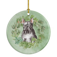 Load image into Gallery viewer, French Bulldog Black Christmas Wreath Ceramic Ornament