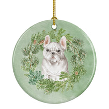 Load image into Gallery viewer, French Bulldog White Christmas Wreath Ceramic Ornament