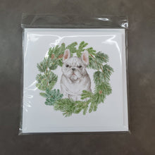 Load image into Gallery viewer, French Bulldog White with Christmas Wreath Square Greeting Cards -  Blank Note Cards – 8-Pack of Artist-Designed Cards with Envelopes