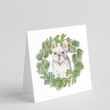 Load image into Gallery viewer, French Bulldog White with Christmas Wreath Square Greeting Cards -  Blank Note Cards – 8-Pack of Artist-Designed Cards with Envelopes
