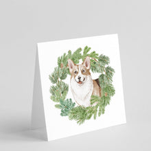 Load image into Gallery viewer, Corgi Tricolor Smiling with Christmas Wreath Square Greeting Cards -  Blank Note Cards – 8-Pack of Artist-Designed Cards with Envelopes
