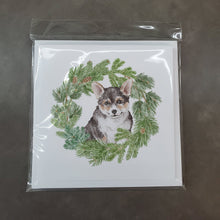 Load image into Gallery viewer, Corgi Tricolor Puppy with Christmas Wreath Square Greeting Cards -  Blank Note Cards – 8-Pack of Artist-Designed Cards with Envelopes