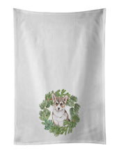 Load image into Gallery viewer, Corgi Puppy Sable Christmas Wreath White Kitchen Towel Set of 2