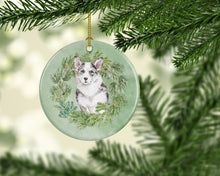 Load image into Gallery viewer, Corgi Blue Merle Christmas Wreath Ceramic Ornament