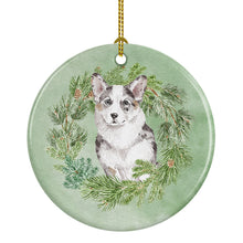 Load image into Gallery viewer, Corgi Blue Merle Christmas Wreath Ceramic Ornament