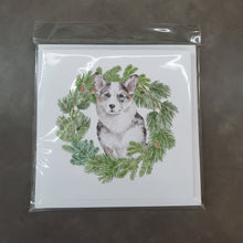 Load image into Gallery viewer, Corgi Blue Merle with Christmas Wreath Square Greeting Cards -  Blank Note Cards – 8-Pack of Artist-Designed Cards with Envelopes