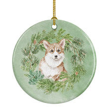 Load image into Gallery viewer, Corgi Red Christmas Wreath Ceramic Ornament