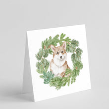 Load image into Gallery viewer, Corgi Red with Christmas Wreath Square Greeting Cards -  Blank Note Cards – 8-Pack of Artist-Designed Cards with Envelopes