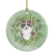 Load image into Gallery viewer, Corgi Brindle Christmas Wreath Ceramic Ornament