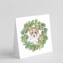 Load image into Gallery viewer, Corgi Puppy Red with Christmas Wreath Square Greeting Cards -  Blank Note Cards – 8-Pack of Artist-Designed Cards with Envelopes