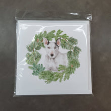 Load image into Gallery viewer, Bull Terrier White with Christmas Wreath Square Greeting Cards -  Blank Note Cards – 8-Pack of Artist-Designed Cards with Envelopes