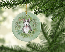 Load image into Gallery viewer, Bull Terrier Black and White Christmas Wreath Ceramic Ornament