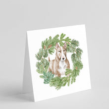 Load image into Gallery viewer, Bull Terrier Red and White with Christmas Wreath Square Greeting Cards -  Blank Note Cards – 8-Pack of Artist-Designed Cards with Envelopes