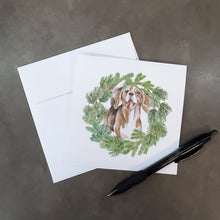Load image into Gallery viewer, Beagle Smiling with Christmas Wreath Square Greeting Cards -  Blank Note Cards – 8-Pack of Artist-Designed Cards with Envelopes