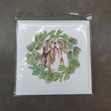 Load image into Gallery viewer, Beagle Smiling with Christmas Wreath Square Greeting Cards -  Blank Note Cards – 8-Pack of Artist-Designed Cards with Envelopes