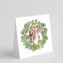 Load image into Gallery viewer, Beagle Smiling with Christmas Wreath Square Greeting Cards -  Blank Note Cards – 8-Pack of Artist-Designed Cards with Envelopes