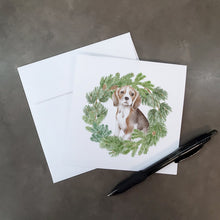 Load image into Gallery viewer, Beagle Puppy with Christmas Wreath Square Greeting Cards -  Blank Note Cards – 8-Pack of Artist-Designed Cards with Envelopes