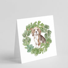 Load image into Gallery viewer, Beagle Puppy with Christmas Wreath Square Greeting Cards -  Blank Note Cards – 8-Pack of Artist-Designed Cards with Envelopes